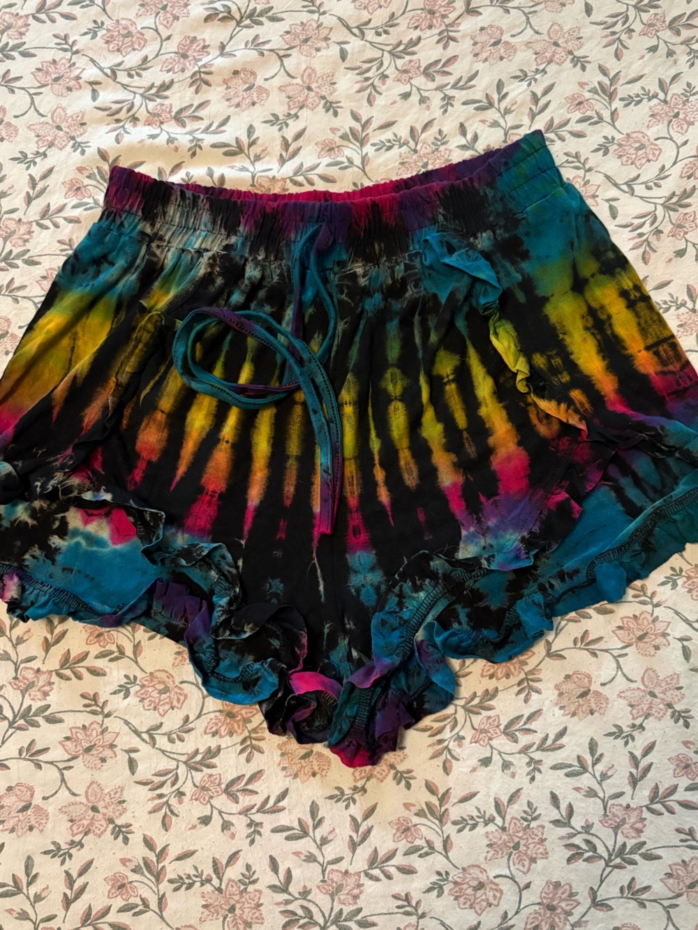Tie-Dye Ruffle Hem Crop Top - Multicolor